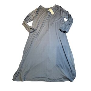 JAJU Blue Long Sleeve V Neck Maxi Dress Flowy Boho Casual Size S M L